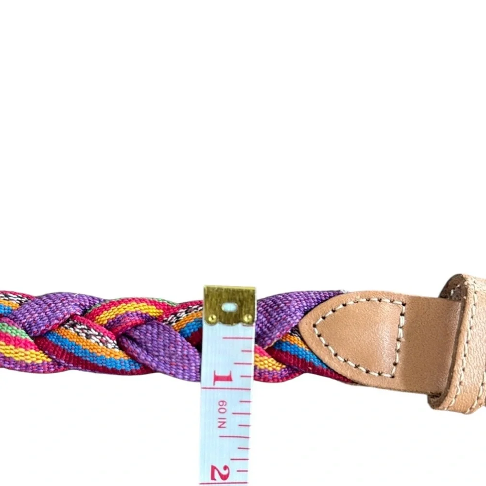 Artisan Guatemalan Textile Belt - Braided Design with Leather Trim Size M